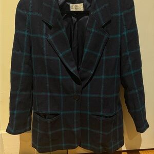 Pendleton Women's Blazer - Black and Teal Plaid